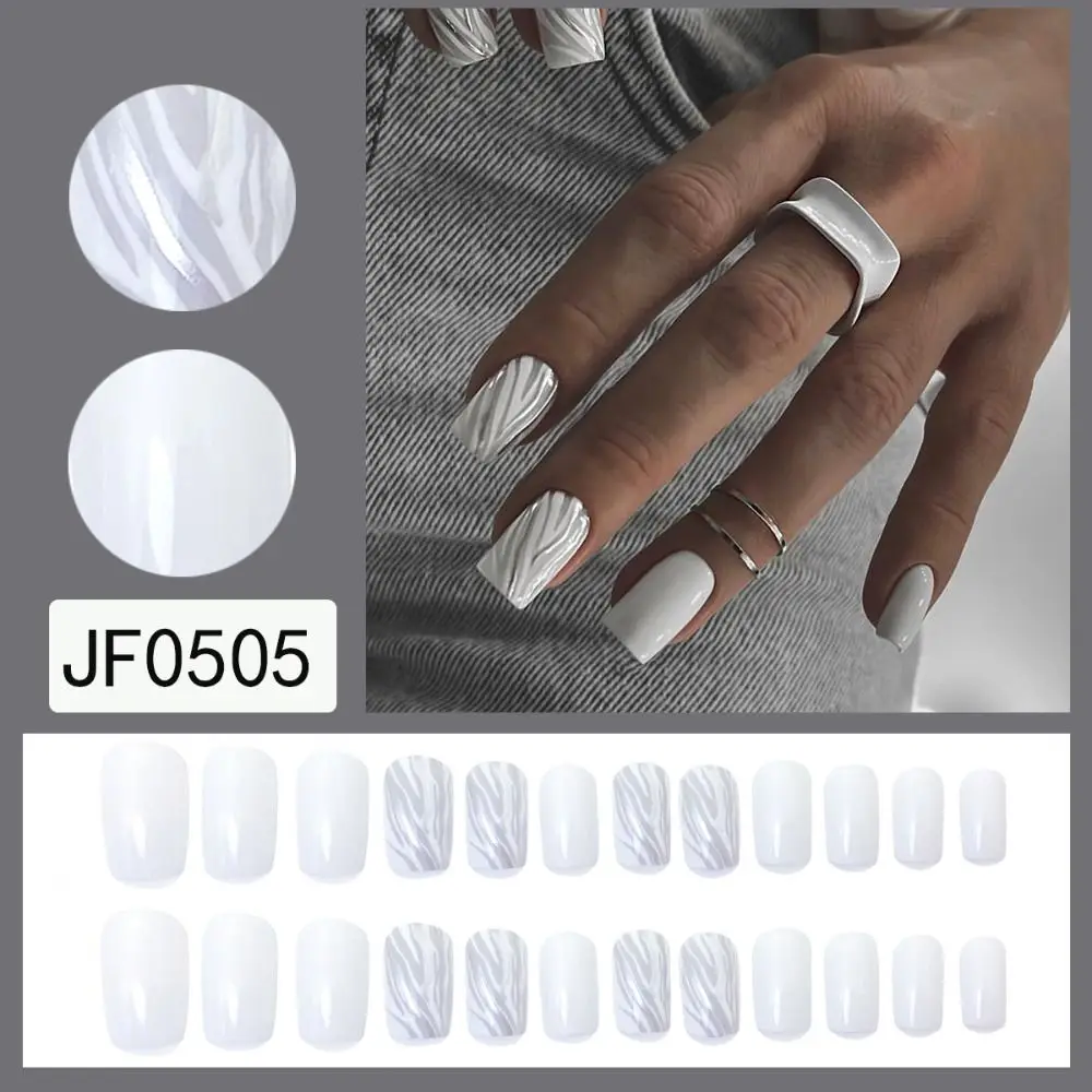 Short Short Square False Nails French White Edge Fake Ni - 4