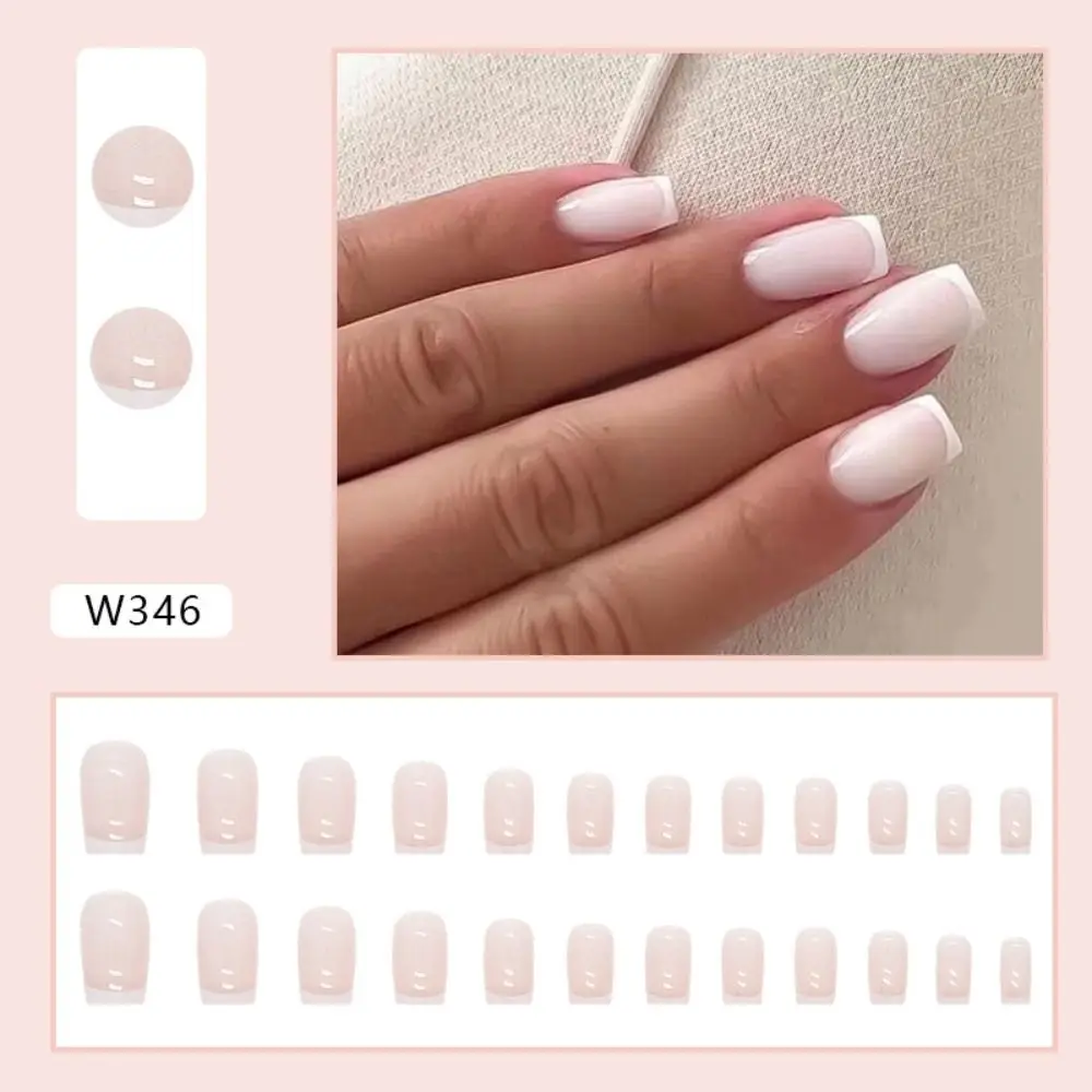Short Short Square False Nails French White Edge Fake Ni - 2