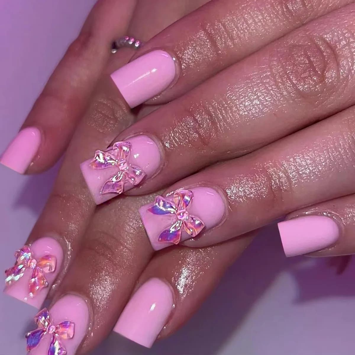 White White French Press on Nails 3D Bowknot Fake Nails  - 4